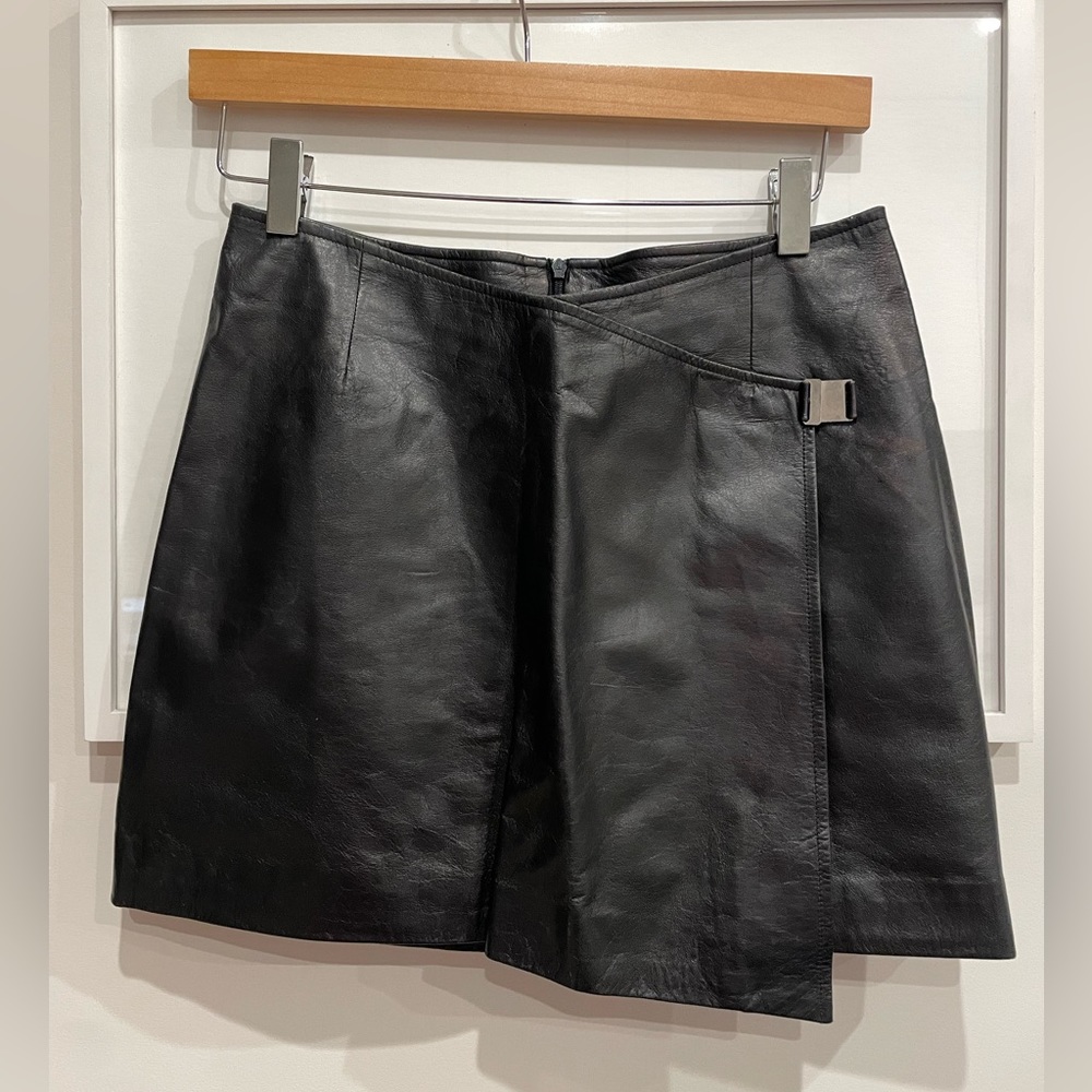 Black leather mini skirt - Small